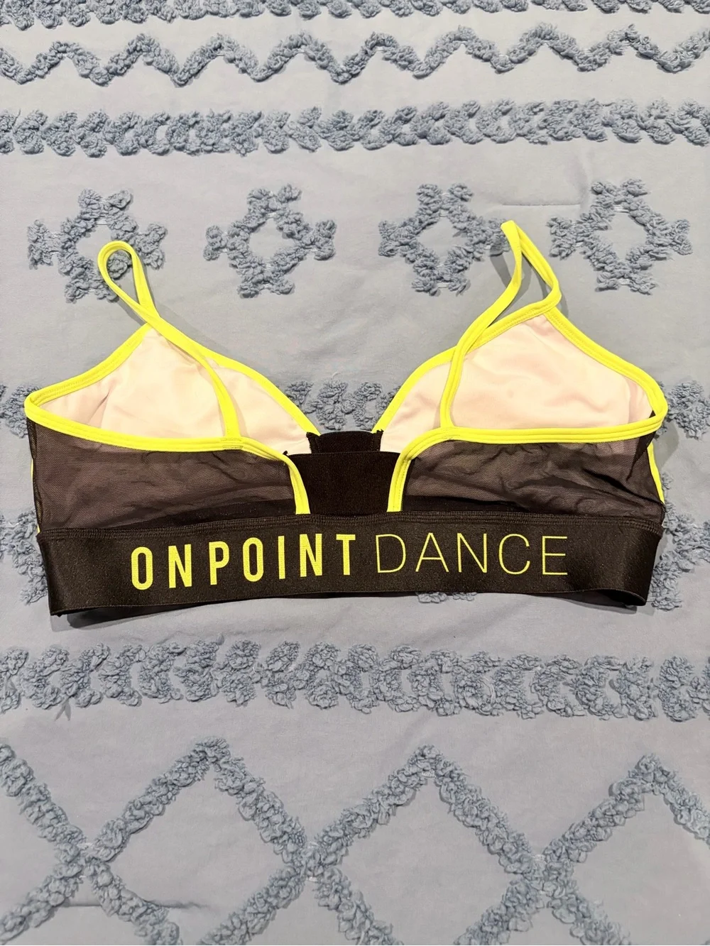 On Point Dance Neon Yellow Black Mesh Sports Bra Dance Top Size L